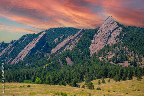 Boulder Flatirons Mountains in Colorado on Sunny Day