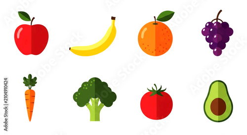 Healthy eating and nutrition icons for dietary and wellness applications.