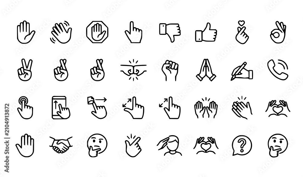 Fototapeta premium Human Hand Gesture and Expression Vector Icon Collection for Social Communication