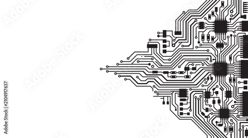 Abstract Circuit Board Technology Background with Digital Microchip Pattern, Electronic Maze Lines and Futuristic Motherboard Design Vector Illustration