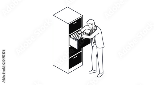 Quadro su tela Employee searching document in filing cabinet isometric illustration