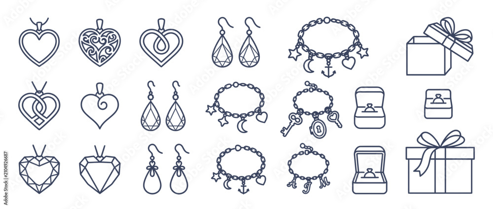 Fototapeta premium Collection of Outline Jewelry and Gift Icons