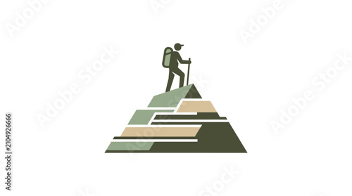 Foto Hiker on mountain peak, adventure, achievement, outdoor activity, vector logo