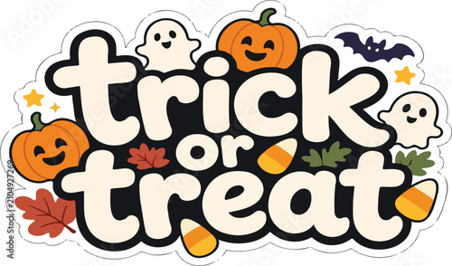 Cuadro en lienzo Trick or treat cute Halloween sticker vector design