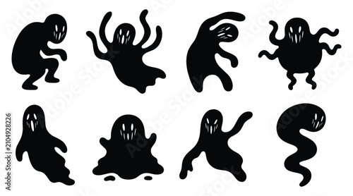 Foto Set of various spooky ghost silhouettes
