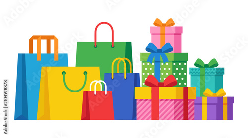 Quadro su tela Group of colorful shopping bags and gift boxes.