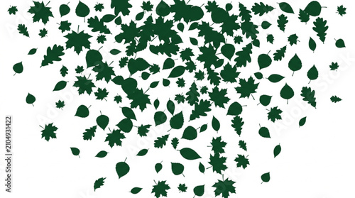 Falling autumn leaves silhouette background. Black foliage pattern isolated on white, diagonal wind blowing leaf design.