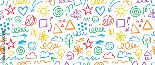 Children's Colorful Crayon Doodles Seamless Pattern