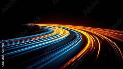 Night highway curves, light trails