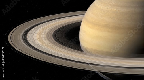Highly detailed visualization of a majestic ringed planet floating in the dark expanse of space.