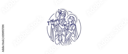 Tableau sur toile Couple playing flute, outline art, spiritual duo