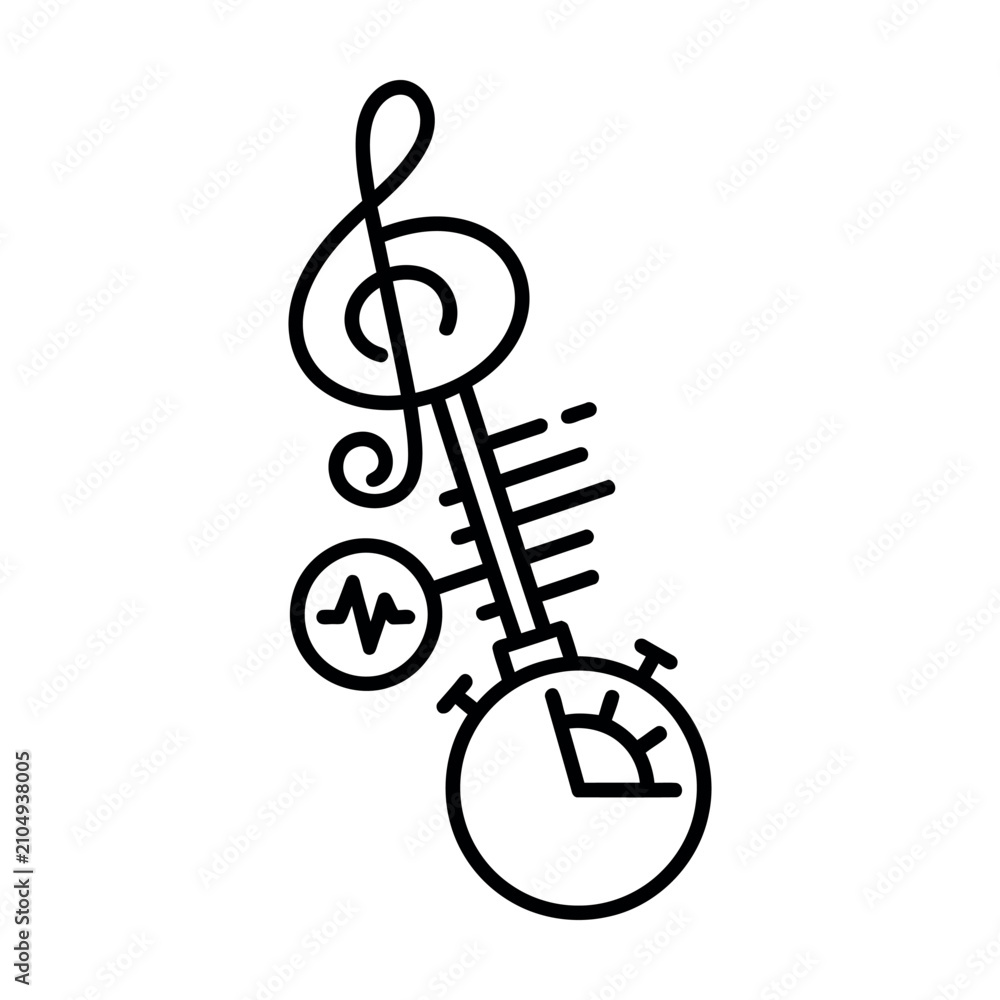 Naklejka premium Musical treble clef and stopwatch icon
