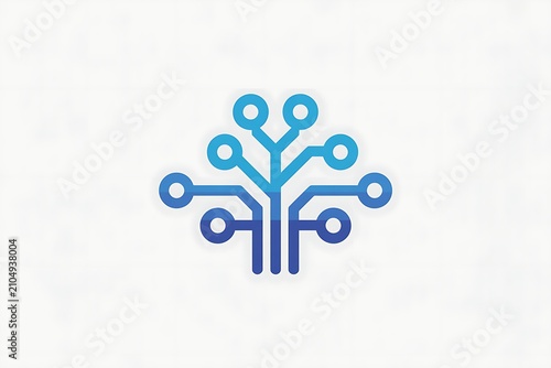 Blue tech tree logo with circuit trace branches high resolution picture