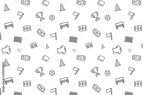 Football Match Equipment Seamless Pattern with Soccer Line Icons Vector Background for Sports Design