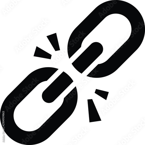 Canvastavla Black and white of a broken metal chain link, symbolizing disconnection or sever