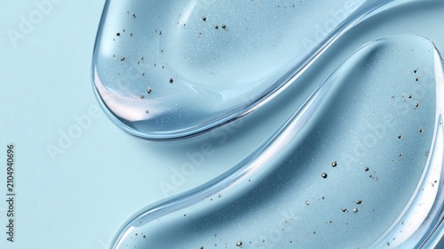 Transparent gel with bubbles on blue background highlighting texture and freshness