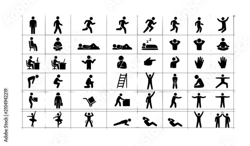 Editable Human Posture and Movement Outline Icons Vector Set