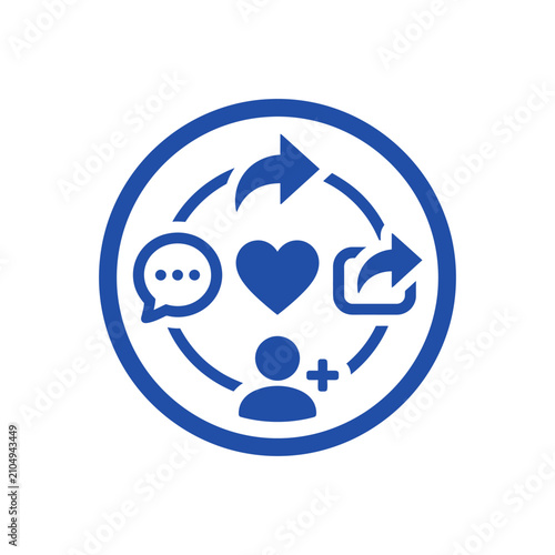 A blue circular icon representing social media engagement features
