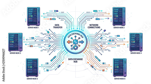 Data Exchange Hub and Network Connections with Server Racks