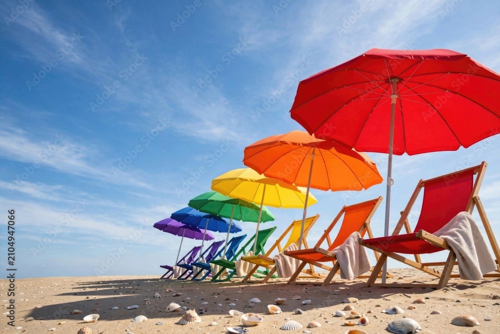 Obraz premium Rainbow Beach Umbrellas and Chairs