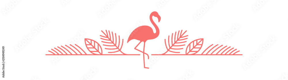 Obraz premium Coral Flamingo Bird with Tropical Leaves Divider