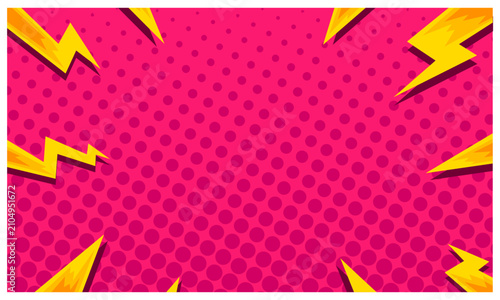 Comic pink background with thunder illustration