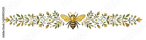Golden Bee and Floral Border Design