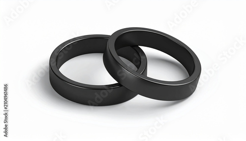 Black Wedding Rings Set on White Background