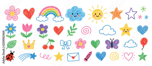 Colorful Hand Drawn Cartoon Icons and Symbols Collection.