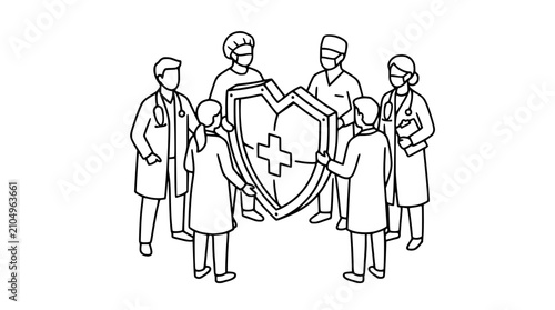 Medical Team Holding Healthcare Shield Concept