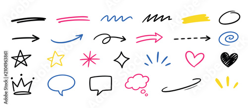 Colorful hand drawn doodles and symbols collection.