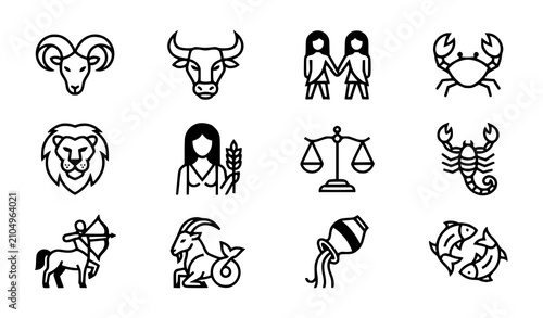 Bild auf Leinwand Minimalist zodiac icons vector set with simple thin line style representing twel
