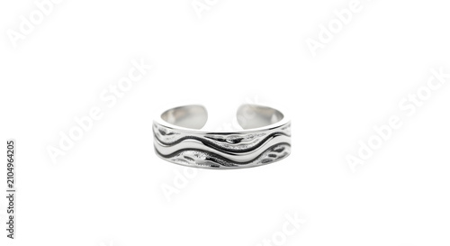 Plakat w ramie Elegant Minimalist Sterling Silver Wave Pattern Toe Ring Accessory Isolated on a Transparent Background