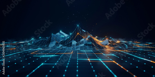 Abstract digital city data landscape with glowing network grid and traffic lines landscape technology abstract infrastructure information connection communication internet