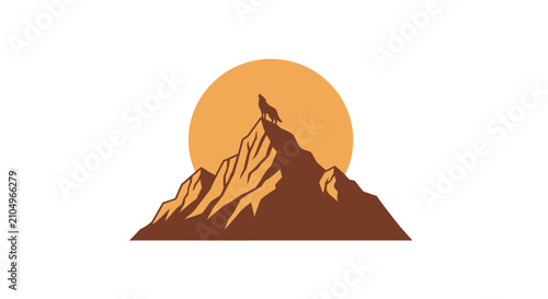 Obraz na płótnie Wolf howling on a mountain peak at sunset