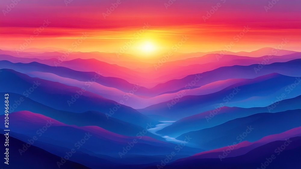 Obraz premium Sunrise over colorful mountain valley