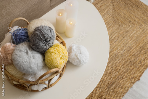 Basket with knitting yarn a...