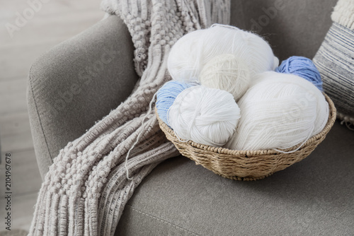 Basket with knitting yarn o...