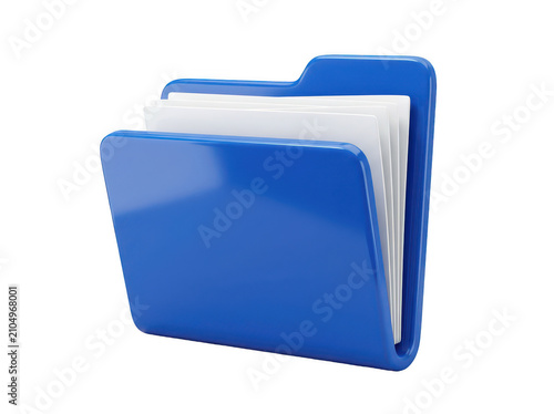 3d render of a blue office folder with documents isolated on transparent background
