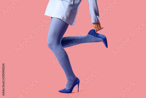Woman in stylish blue high ...