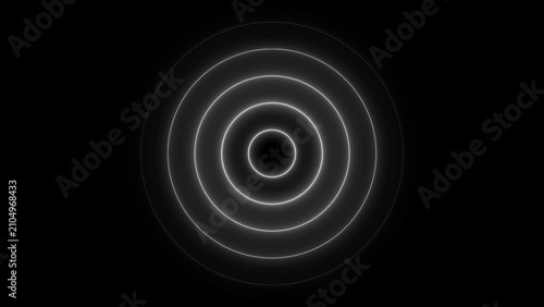 Obraz na plátně Concentric white neon rings expanding outwards from a central point against a st