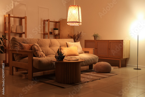 Cozy sofa, coffee table wit...