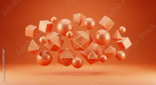 Fototapeta Floating Orange Geometric Shapes in Abstract Composition.