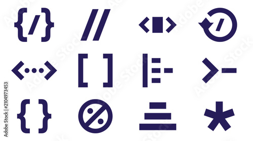 Konstfotografi Set of dark blue programming language syntax symbols and software development ic