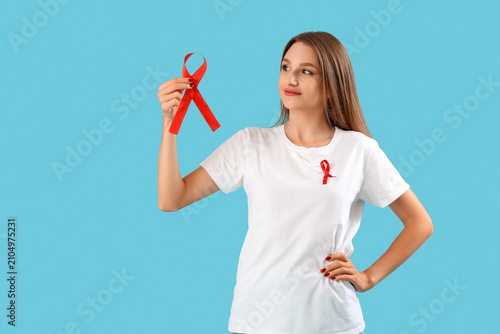 Pretty young woman with red...