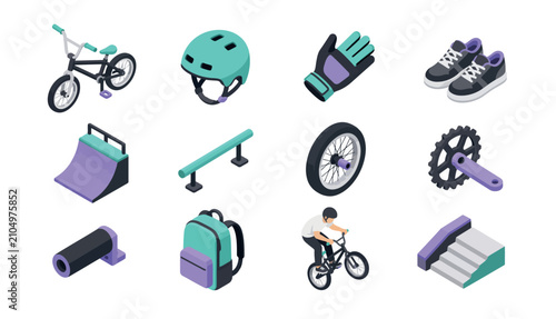 Bild auf Leinwand Flat design icons of cycling gear and accessories.
