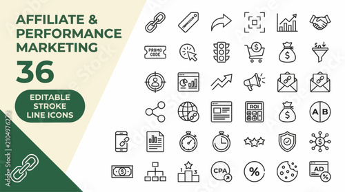 Photos Affiliate marketing and performance business line icon on transparent background Editable Stroke