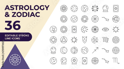 Foto Astrology and zodiac signs line icons set with signs on transparent background Editable Stroke