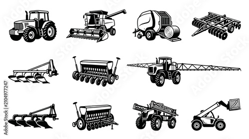 Bild auf Leinwand Variety of agricultural machinery vehicles.