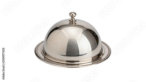 Foto Closed polished silver metallic cloche food dome platter isolated on transparent